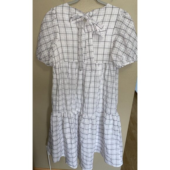 English Factory Dress White Gray Plaid Midi Tiered Cottage Lined - Picture 6 of 11
